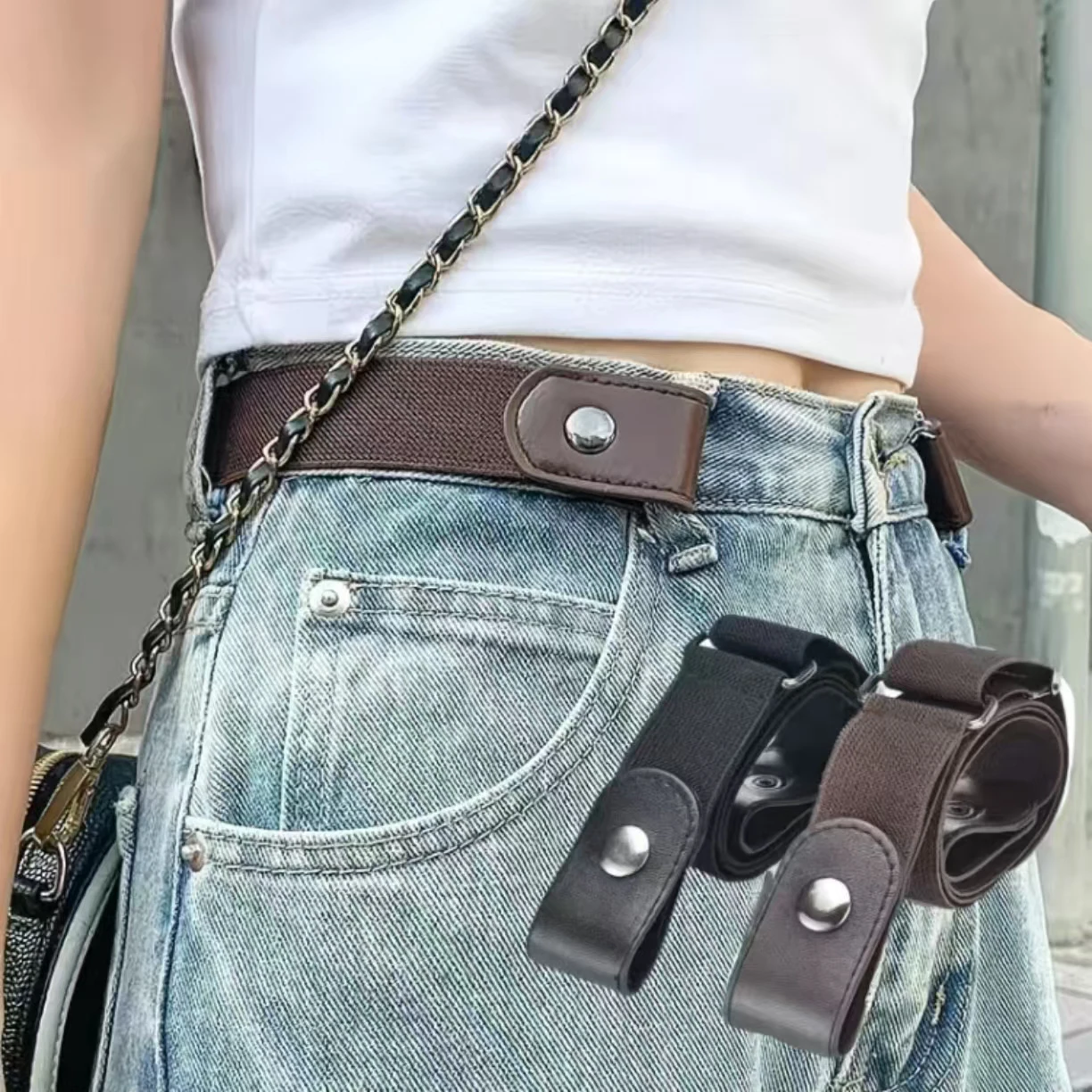 2 unids/set cinturón elástico sin hebilla para mujeres y hombres cinturón elástico Unisex para pantalones vaqueros hebilla Casual cinturón Invisible ajustable gratis