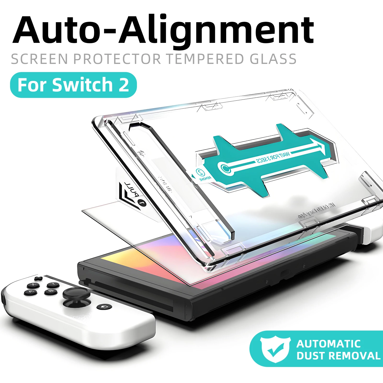 Protector de pantalla de alineación automática para accesorios OLED de Nintendo Switch 2, vidrio templado transparente HD para Switch2, sin burbujas