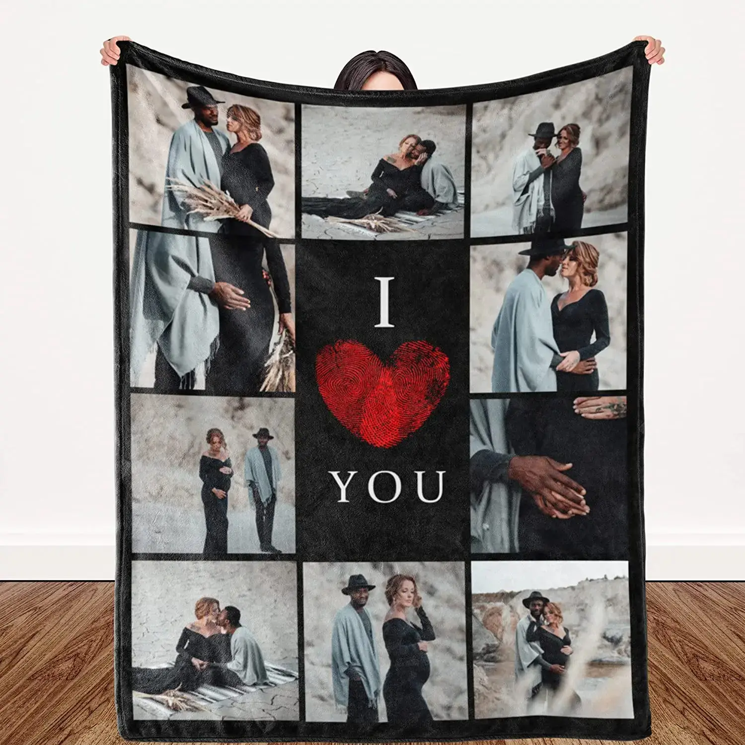 Manta personalizada Te amo con texto de collage de fotos, manta personalizada con imagen para Navidad, regalo de cumpleaños del Día de San Valentín