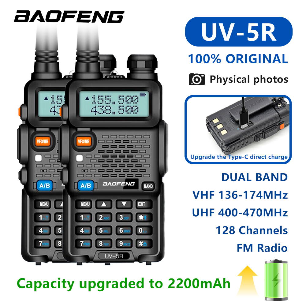 1 ud./2 uds baofeng uv 5r USB de largo alcance Ham Amateur con Radio FM Radio bidireccional portátil de largo alcance Baofeng CB Radio walkie talkie