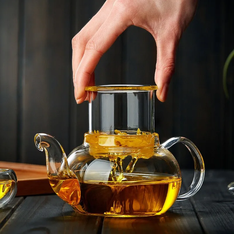 Tetera de cristal resistente al calor de 400ml/1000ml, hervidor de flores, juego de té de Kung Fu, colador de té, infusor, Puer Oolong, tetera de cebada