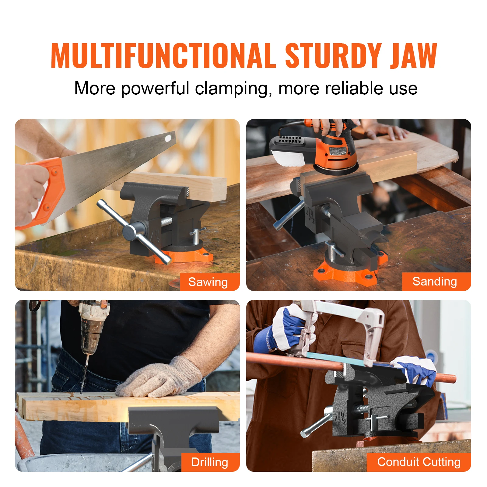 SucceBuy Bench Vise 4.5" 6" 6.5" Multipurpose, Swivel Base & Anvil Heavy Duty Cast Iron for Drilling, Conduit Cutting, Sanding