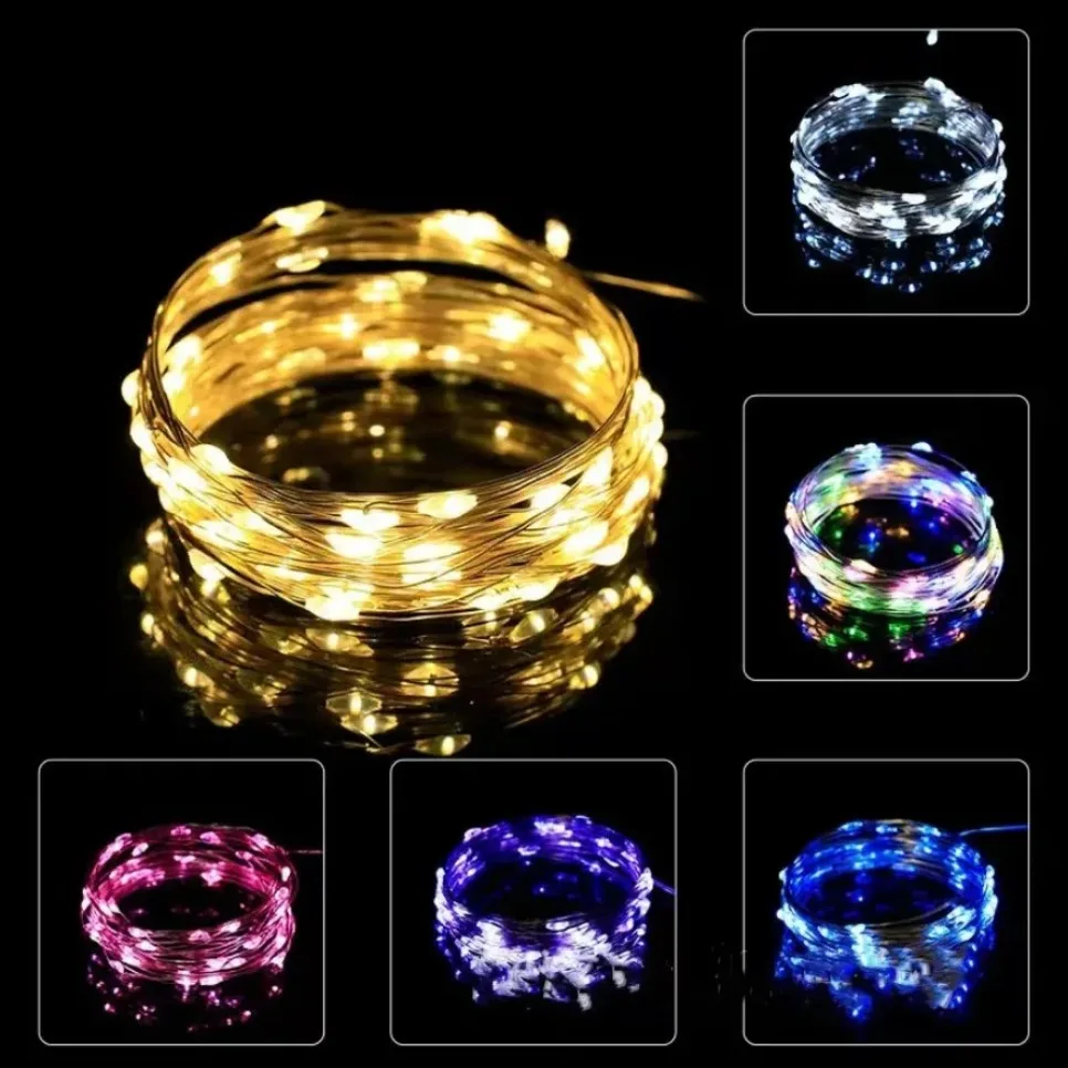 10LEDs/M Led alambre de cobre luz de hadas 3V luces de cadena LED blancas batería DIY boda fiesta decoración navideña luces de corona