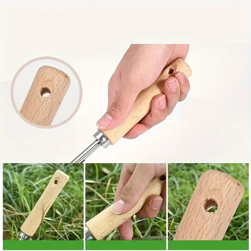 Manico in legno in acciaio inossidabile Sarchiatore da giardino Diserbo a mano Rimozione Taglierina Estrattore Strumenti Multifunzione Weeder Attrezzi da giardino per trapianto