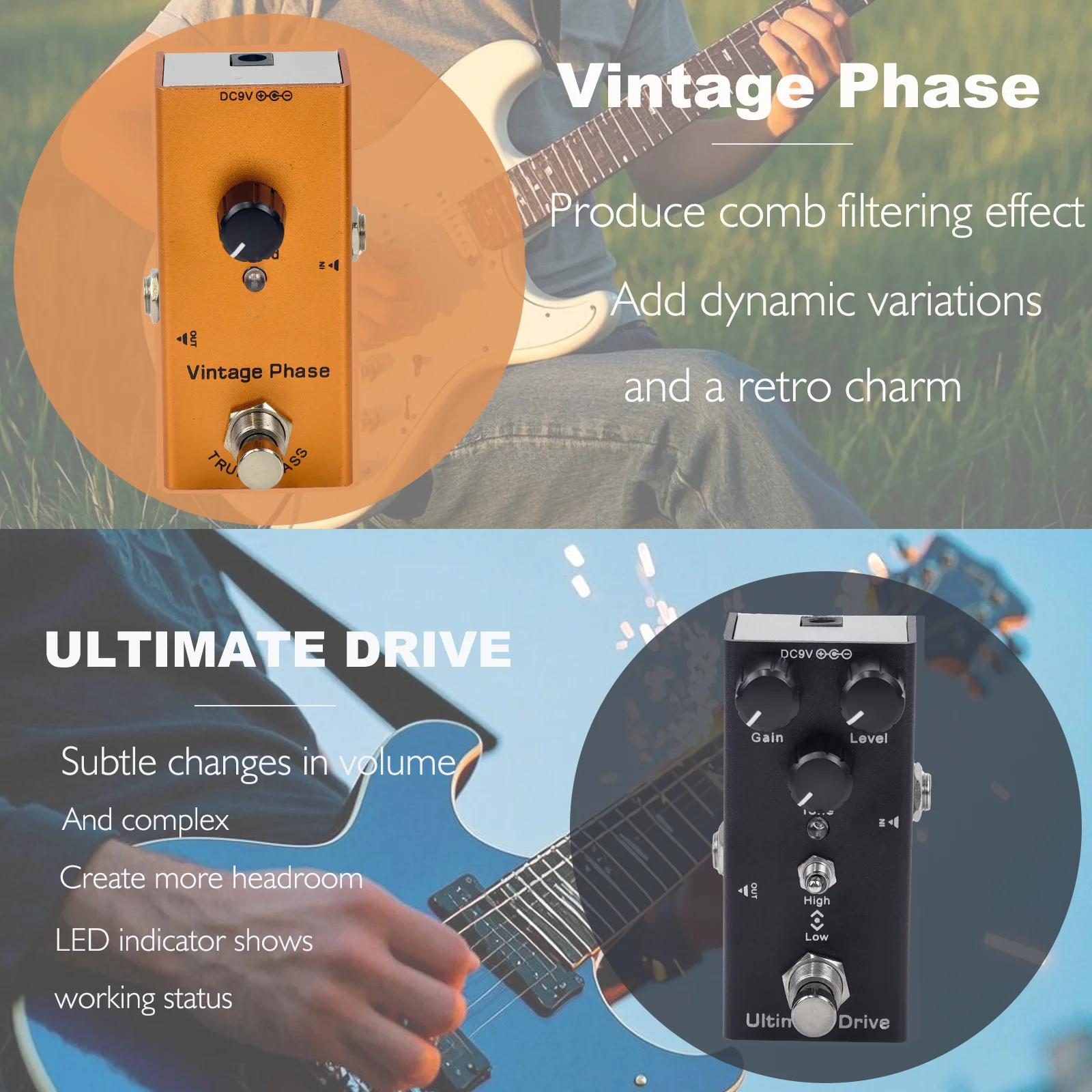 Pedal de guitarra eléctrica Overdrive/Distorsión/Chorus/Delay/Tremolo/Analog Delay True Bypass, diseño duradero para tonos versátiles