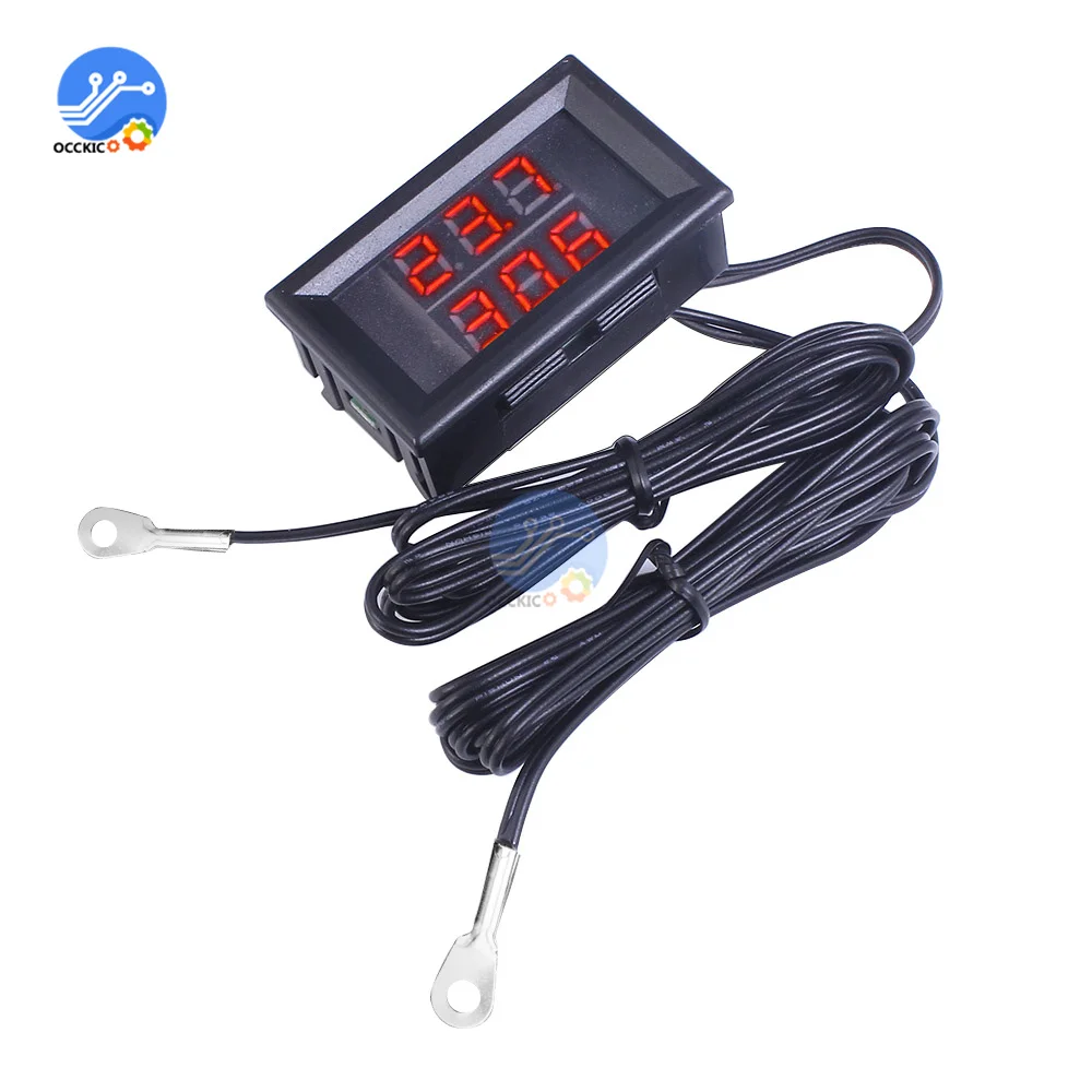 Mini-Digitalthermometer mit Dual-Display und wasserdichter Metallsonde mit Dual-NTC-Temperatursensor für den Innenbereich im Auto, 4 V–28 V