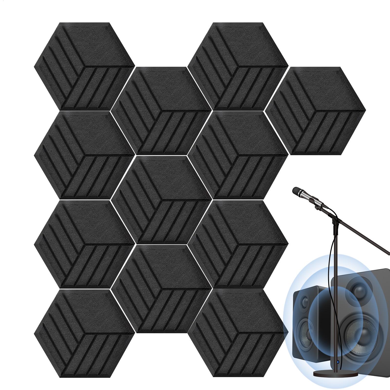 12Pcs Hexagon Acoustic Panels, Self-Adhesive Soundproof Wall Panels, High Density Acoustic Wall Panels, Sound Proofing Panels