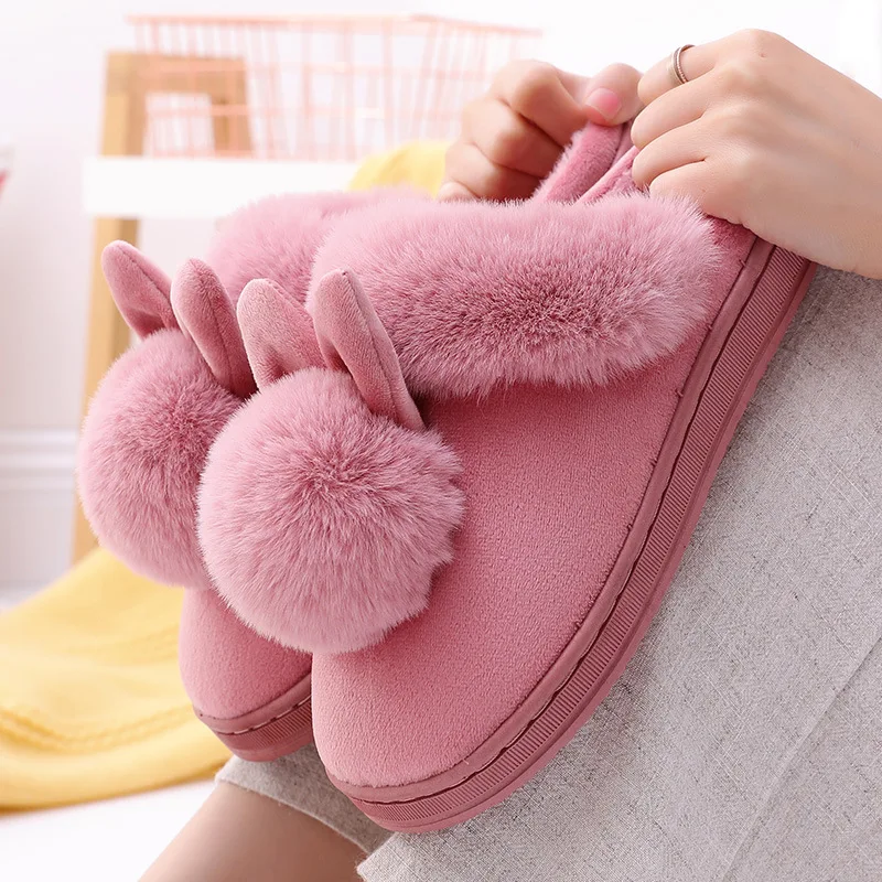 Litfun sandal rumah wanita, Kasut katun halus nyaman bulu hangat untuk pasangan, kamar tidur berjajar Anti selip dalam ruangan