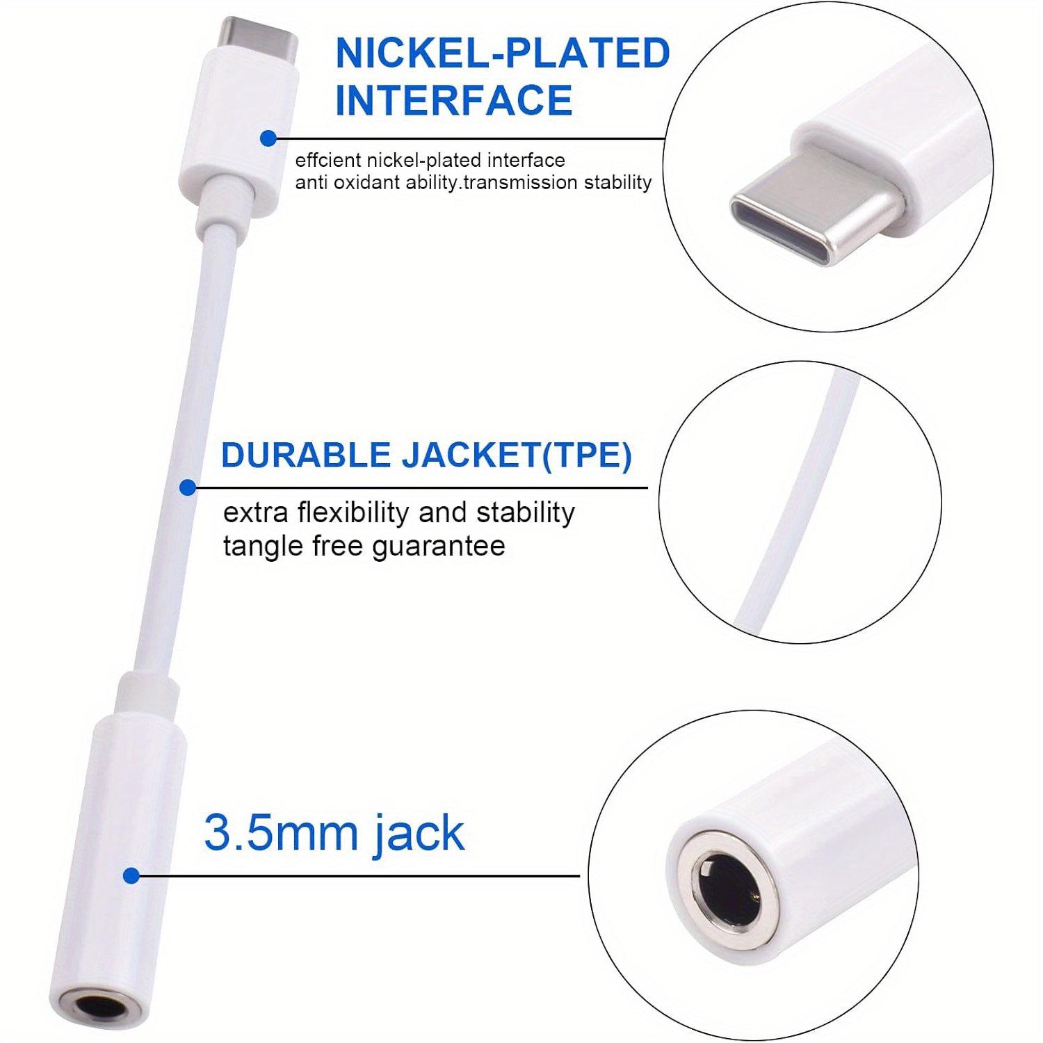 Adaptador de fone de ouvido USB tipo C para 3,5 mm, chip digital universal USB C para cabo auxiliar para IPhone 15 16 Samsung Galaxy S22 S21 S20