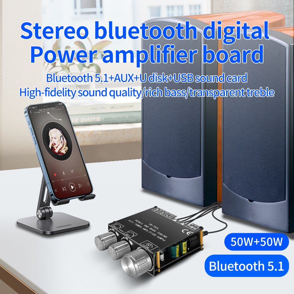 Bluetooth 5,0 2x50W Hifi-Subwoofer-Verstärker-Stereo-Digital-Audio-Leistungs verstärker für USB T50L App