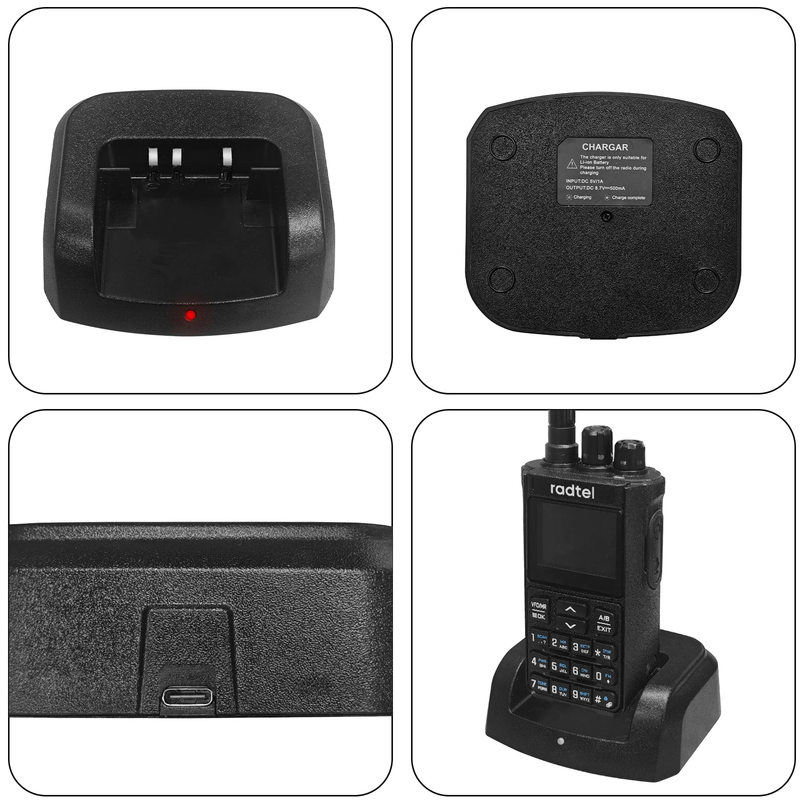 Desktop-Akkuladegerät (mit USB-C-Anschluss) für Radtel RT-900 RT-910 RT-910B Funkgerät