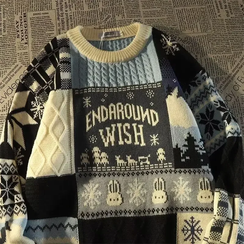 アメリカのかわいいツイストクリスマス長袖セーター男性と女性のための Y2K ストリート秋と冬のファッションルーズプルオーバーセーター