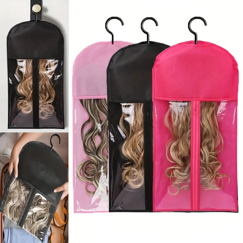 Aufbewahrungstaschen, Haken, transparent, staubdicht, tragbares Design für den Heimgebrauch im Salon, hält mehrere Perücken, Wandmontage-Werkzeugzubehör
