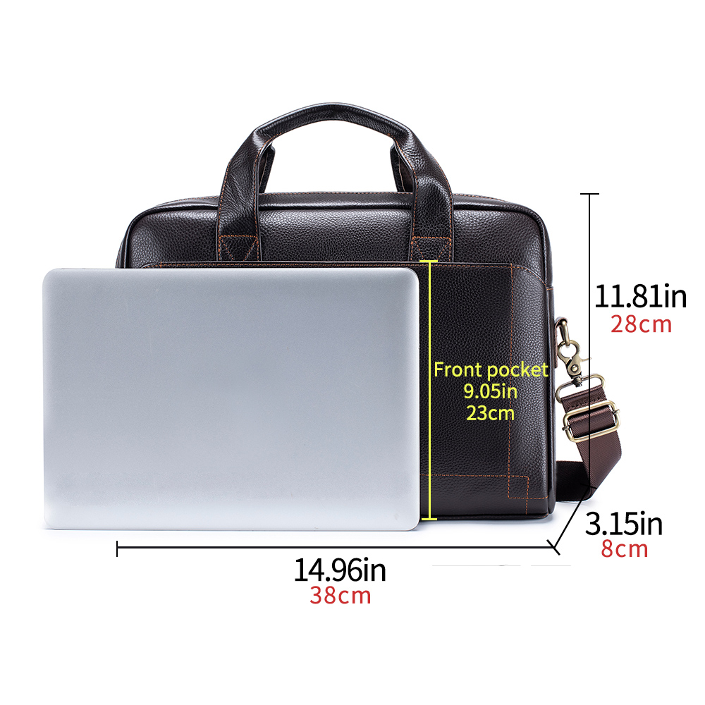 Borsa da uomo in pelle, valigetta in pelle di vacchetta con strato superiore, borsa per laptop in pelle, borsa da ufficio a croce diagonale