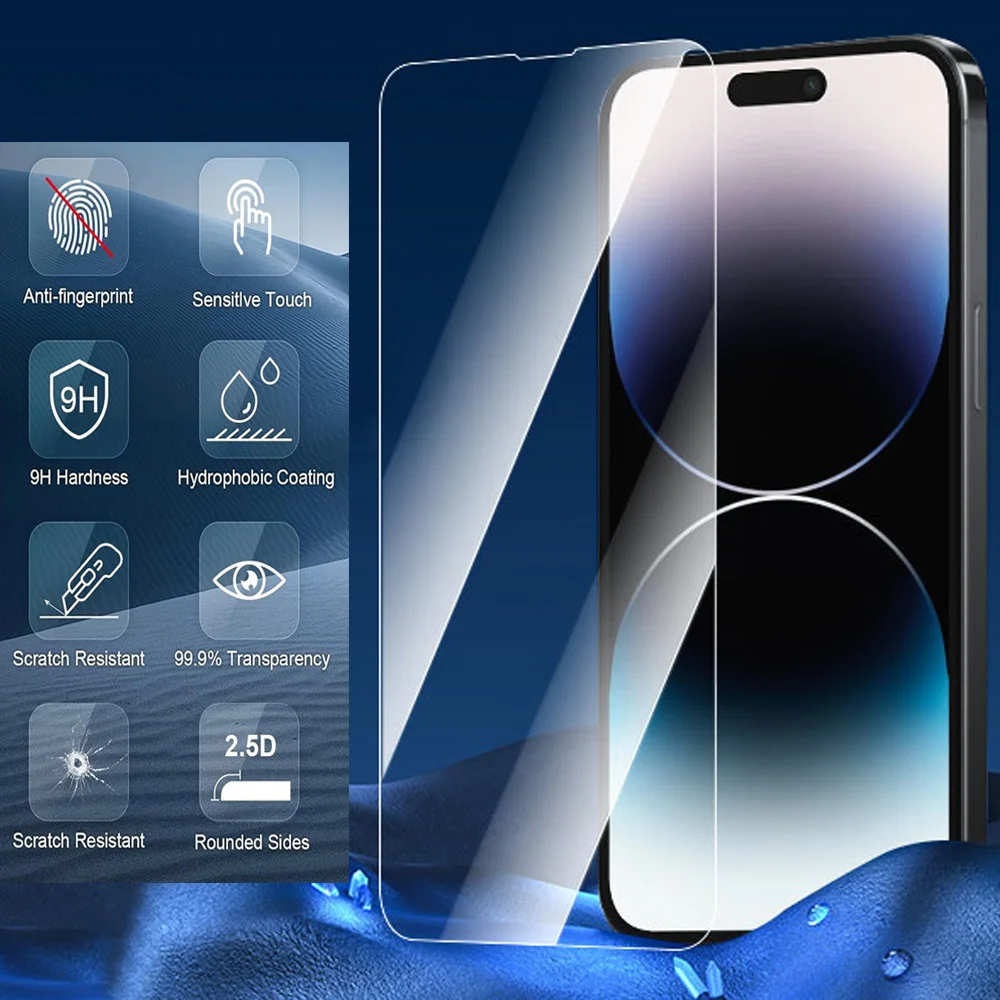 1~4Pcs HD Screen Protector For iPhone 17 16 15 14 Pro Max Tempered Glass For iPhone 11 12 13 Mini Camera Film iPhone 16 Plus