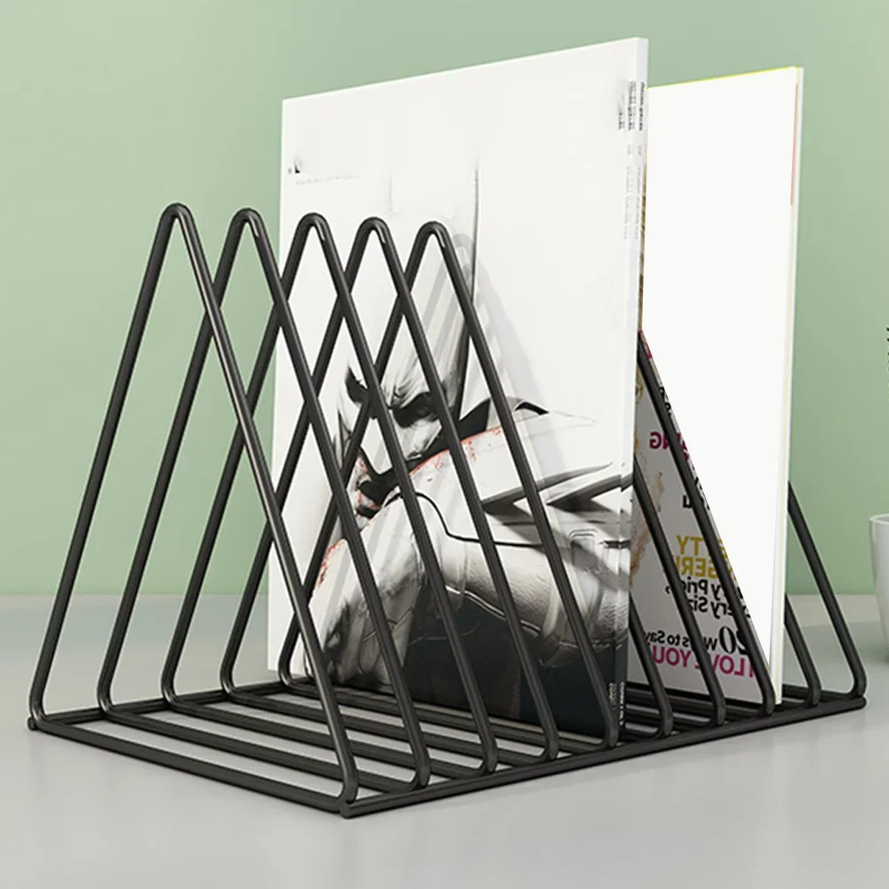 Estante de almacenamiento de libros, soporte negro para revistas y periódicos, organizador de papelería para estudiantes, estante de hierro para libros, soporte para discos de vinilo