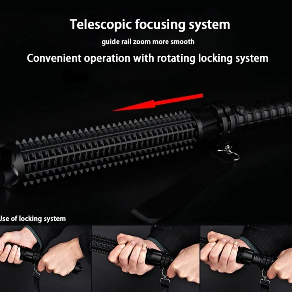Linterna LED de bate de béisbol, aleación de aluminio, enfocable, con zoom, superbrillante, luz de mazza de autodefensa, bastón táctico, antorcha de emergencia