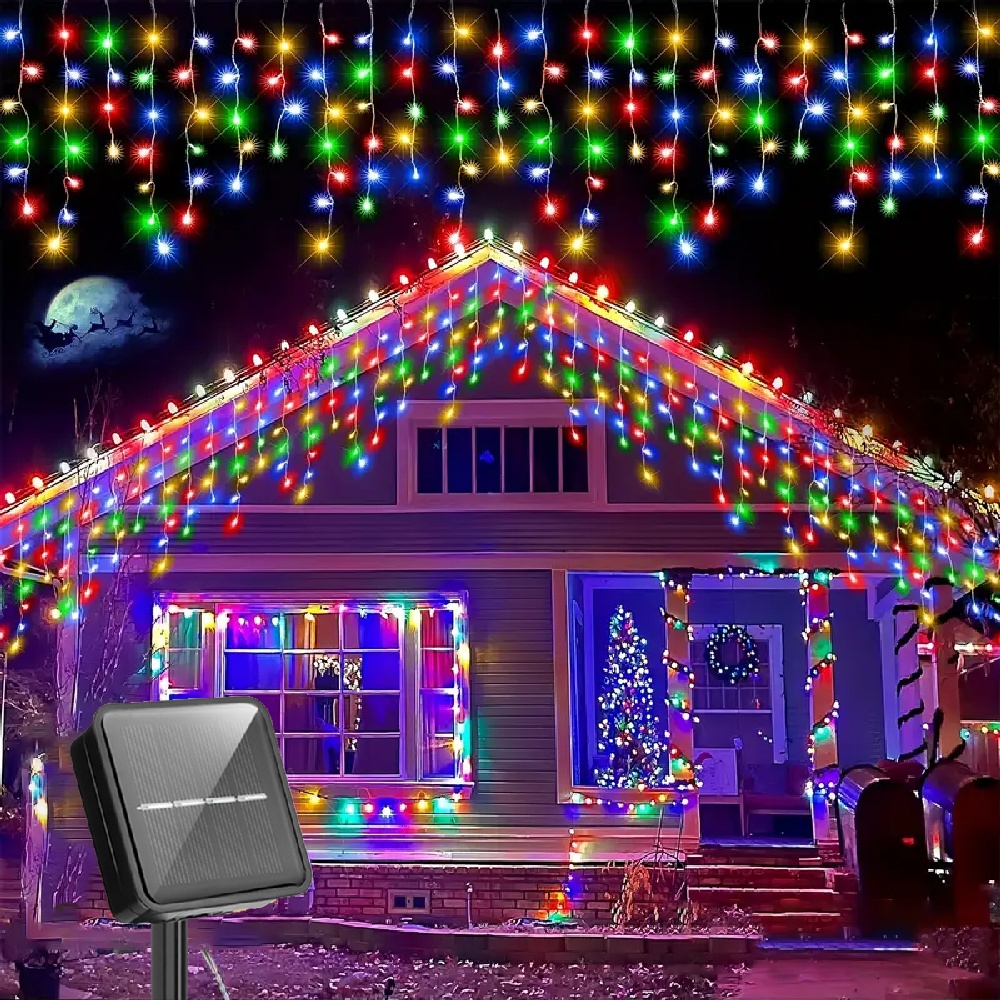 Outdoor Solar Icicle Lights 8 LIghting Modes for Halloween Thanksgiving Christmas Holiday Lighting Yard Xmas Eaves Outdoor Decor