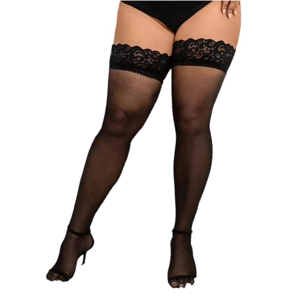 Plus Big Size Woman's Ultra-thin Lace Stockings Thigh High Stockings Lace Top Stay Up Silk Lace Socks