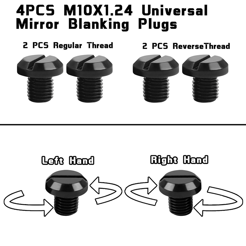 CNC Motocicleta Espelho Hole Blanking Plugs Parafusos Parafusos, Esquerda Direita Rosca Espelho Hole Caps, Universal Fit, M10 x 1.25, 4pcs