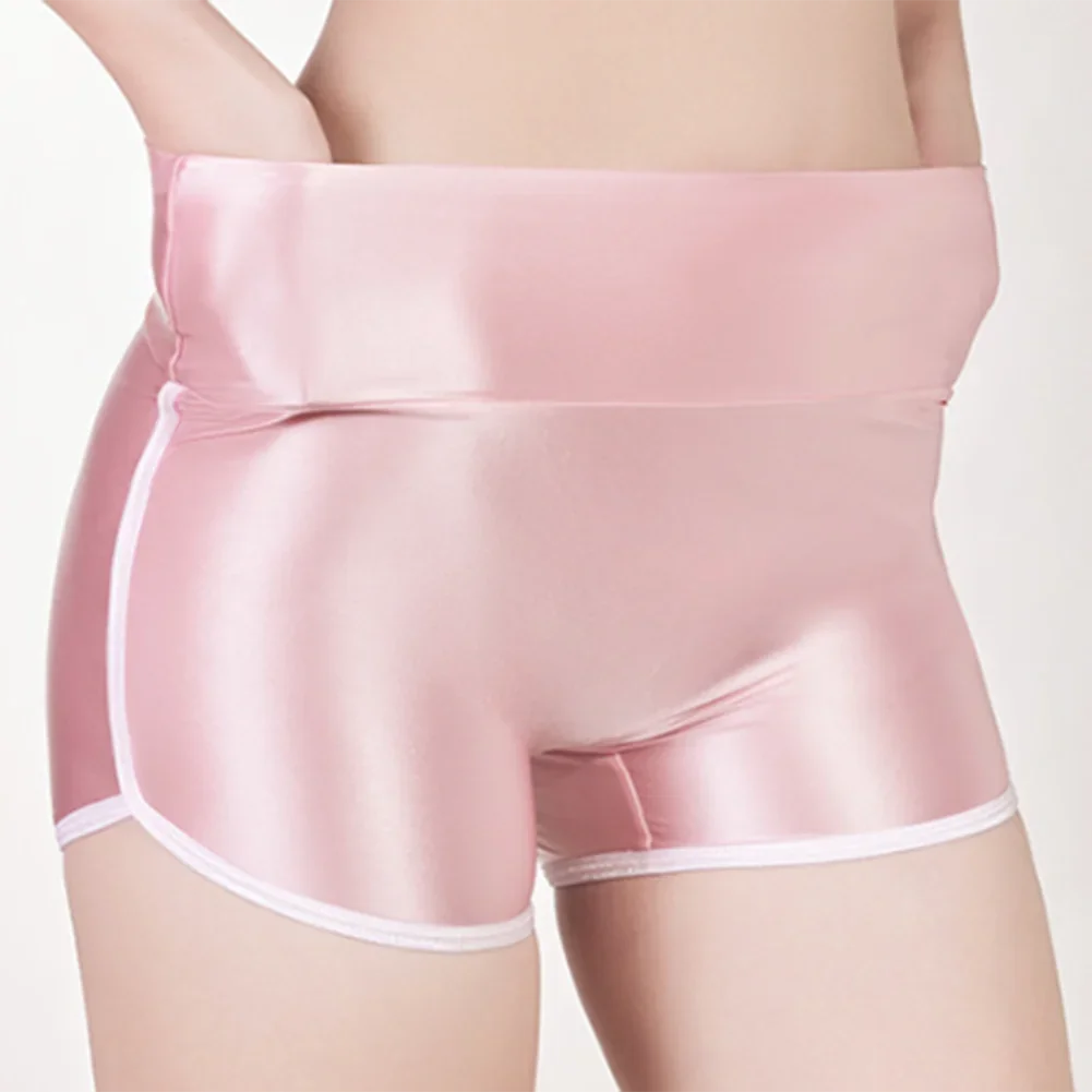 Frauen Sexy Öl Glänzende Glänzende Unterhose Hohe Aufstieg Elastische Höschen Glatte Yoga Sport Shorts Enge Glatte Damen Shorts