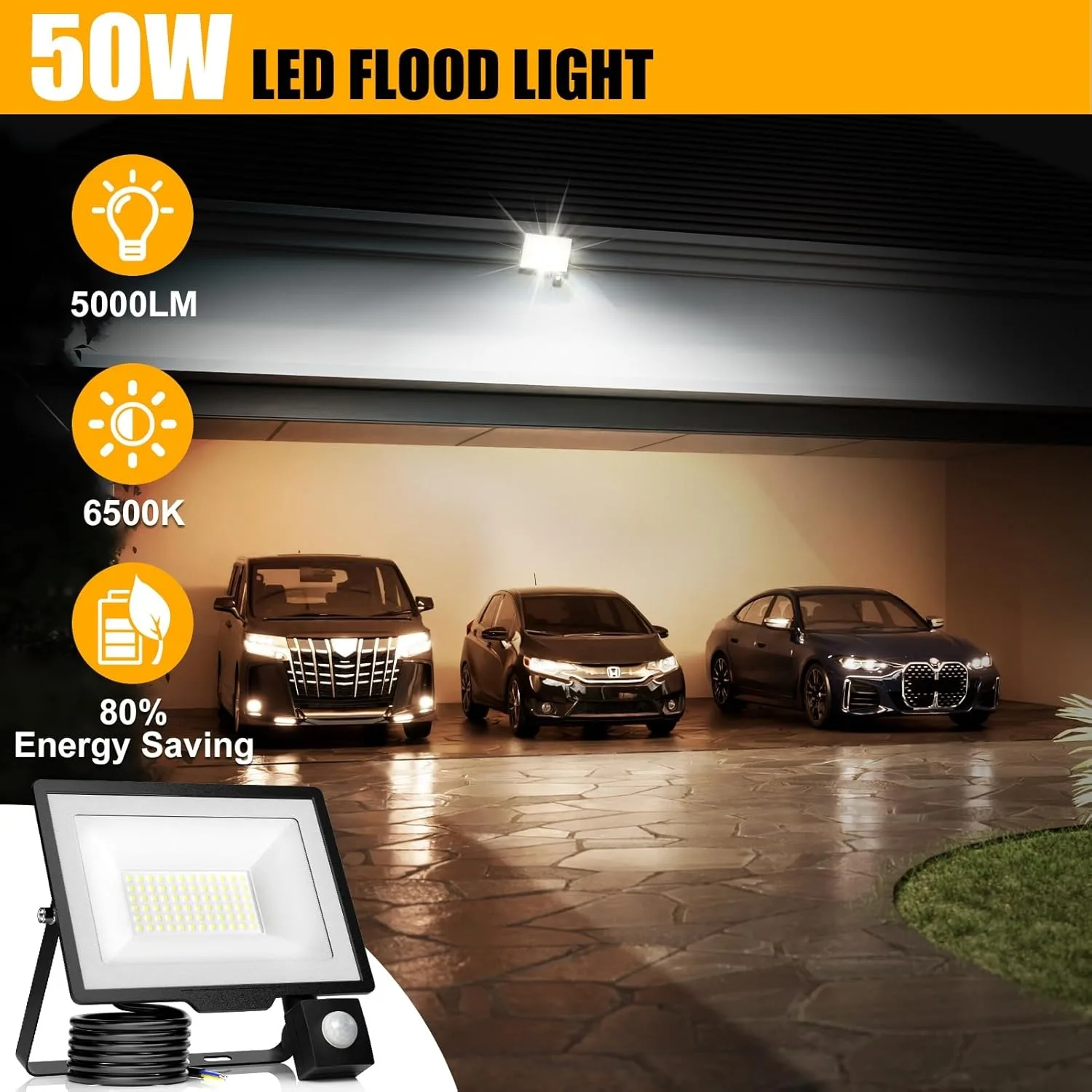 Security Lights Outdoor Motion Sensor, 30W 50W 100W LED PIR Floodlight, IP66 Waterproof Flood Light for Garage, Garden, Patio