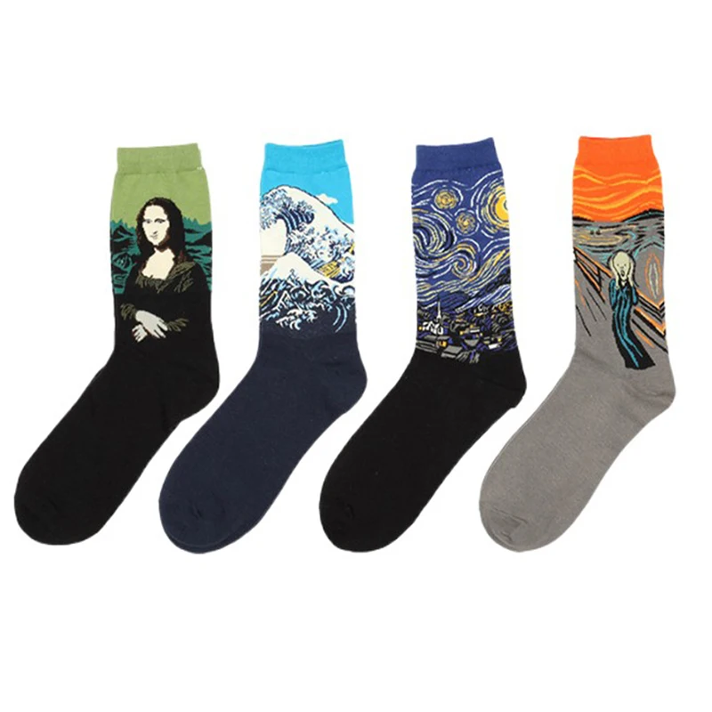 Caliente Dropshipping Otoño Invierno Retro mujeres nuevo arte Van Gogh Mural mundialmente famoso pintura al óleo serie hombres calcetines divertidos