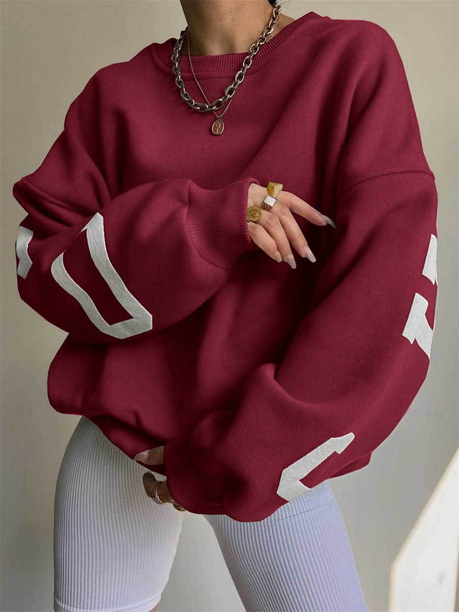 Wsevypo-sudaderas de gran tamaño con estampado de letras en la espalda para mujer, jerséis cálidos informales gruesos, Tops de manga larga, ropa de calle de otoño e invierno
