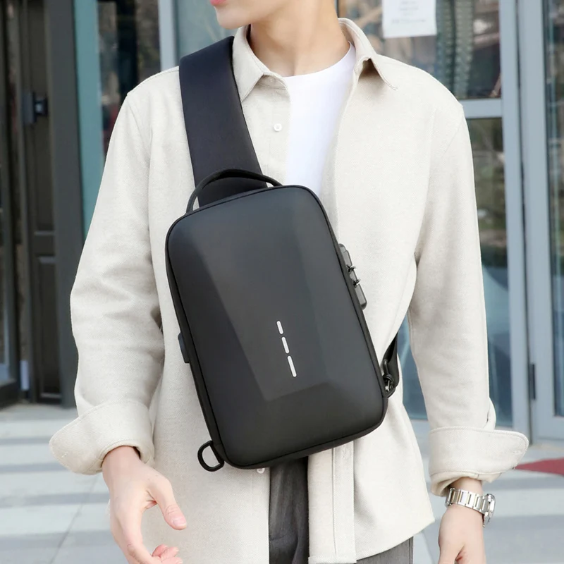 Pacotes de peito com bloqueio de combinação anti-roubo com porta de carregamento usb moda negócios masculino crossbody saco de armazenamento de viagem bolsa de ombro