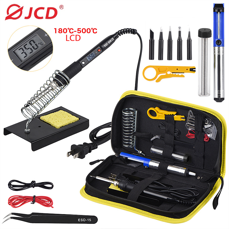 JCD 80W Kit Saldatore LCD Temperatura Regolabile 220V 110V Saldatura Strumenti di Saldatura Punte di Saldatura Filo Dissaldatura Pompa Riscaldatore