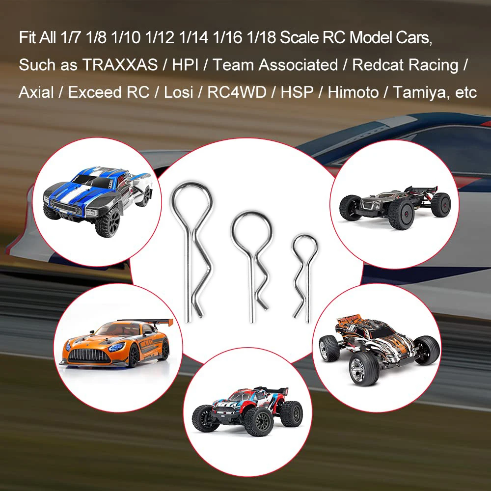 9IMOD 50pcs RC Body คลิป 1/7 1/8 1/10 1/12 1/14 1/16 1/18 โลหะ R หัวเข็มขัดรถบรรทุก Buggy SHELL Pins RC อะไหล่รถยนต์