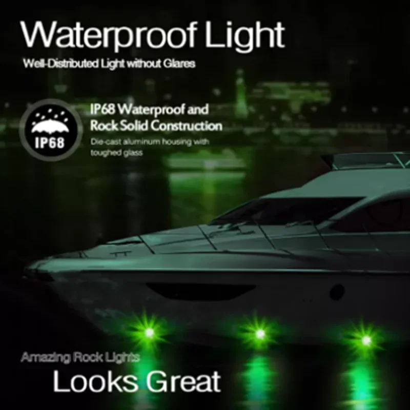 ボートまたはプール用の4つのライトユニット,外部制御付きボートライト,防水,12V,収納付き,埋め込み式トレーラー用