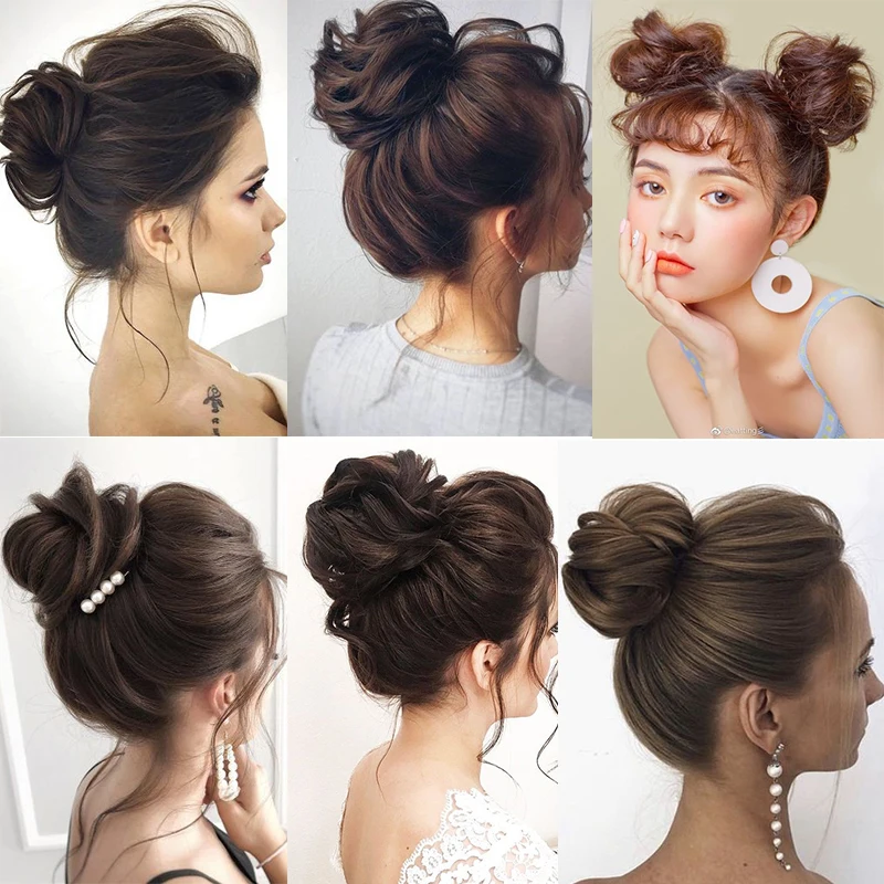 Tổng Hợp Móng Vuốt Kẹp Tóc Chignons Búi Tóc Xoăn Tóc Chịu Nhiệt Nữ Tóc Vàng Trắng Xám Búi Tóc Giả