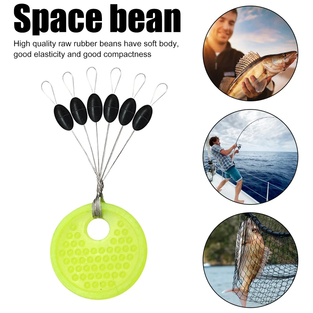 60 Stks/set 10 Groep Rubber Space Beans Stop Ovale/Lange Kolomvormige Vislijn Space Beans Verticale Bonen Vis Bobber Tools