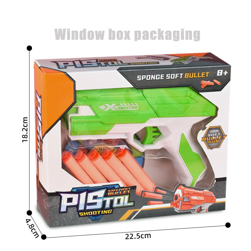 Pistolet jouet à balles souples pour enfants, pistolet manuel, fléchettes, Blaster, modèle de tir en plastique coloré, lanceur avec boîte, cadeau d'anniversaire pour garçons
