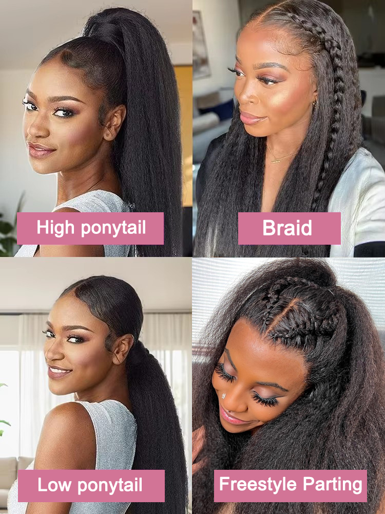 Hochdichte, verworrene, gerade 360-Grad-Lace-Front-Perücken, brasilianisches Echthaar, 40 Zoll, Yaki-gerade 13 x 6 HD-Lace-Frontal-Perücke, vorgezupft