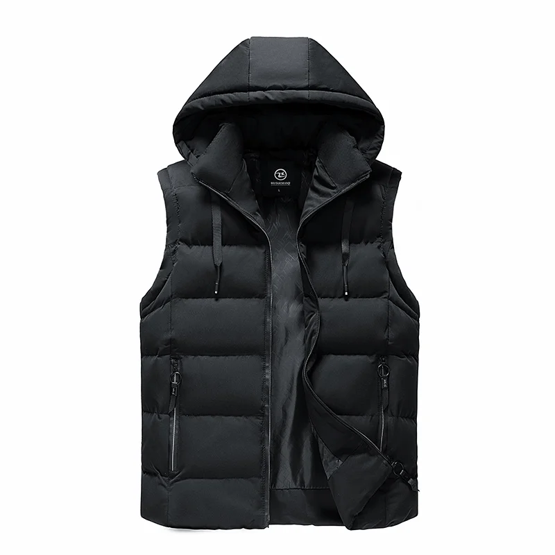 Colete com capuz à prova de vento pescoço calor prático usar design simples cor sólida moda estilo multiuso tecido casaco confortável