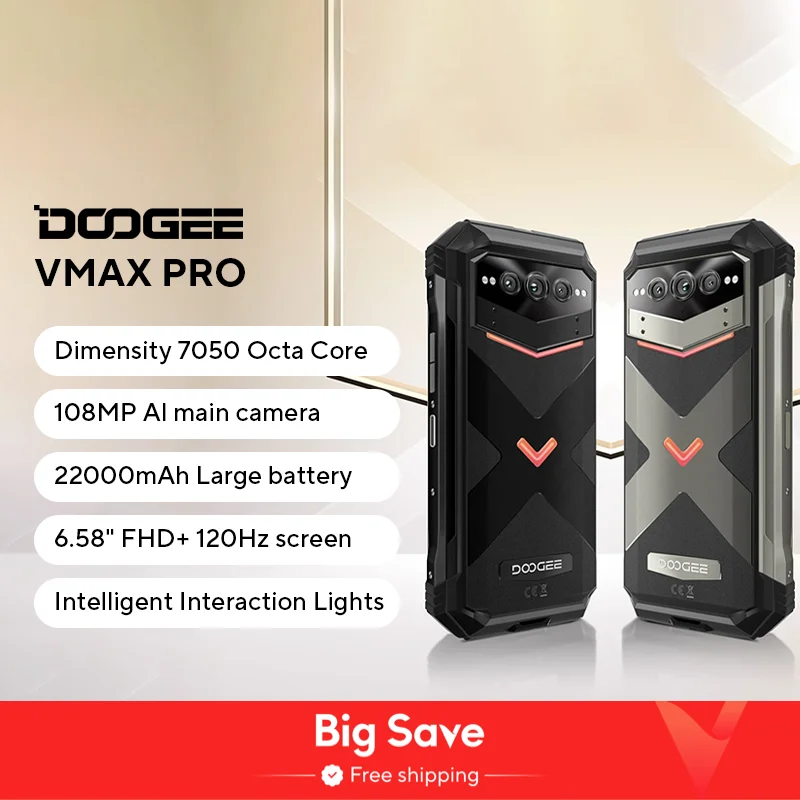 Doogee v max pro smartphone robusto dimensão 7050 5g 6.58 "tela ips 12gb 512gb 22000mah/33w 108mp ai câmera android 14 nfc