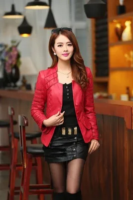 New 2020 Spring Autumn Leather Jacket Women Slim Turn-down Collar Black Faux Fur Coat  Motorcycle Biker Green jacket