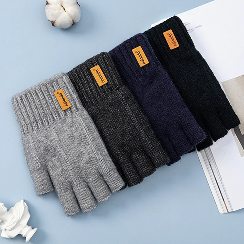 แฟชั่นฤดูหนาวฤดูใบไม้ร่วงถักถุงมือ WARM Plush Fingerless ถุงมือสําหรับบุรุษและสตรีกีฬากลางแจ้งถุงมือหน้าจอสัมผัส