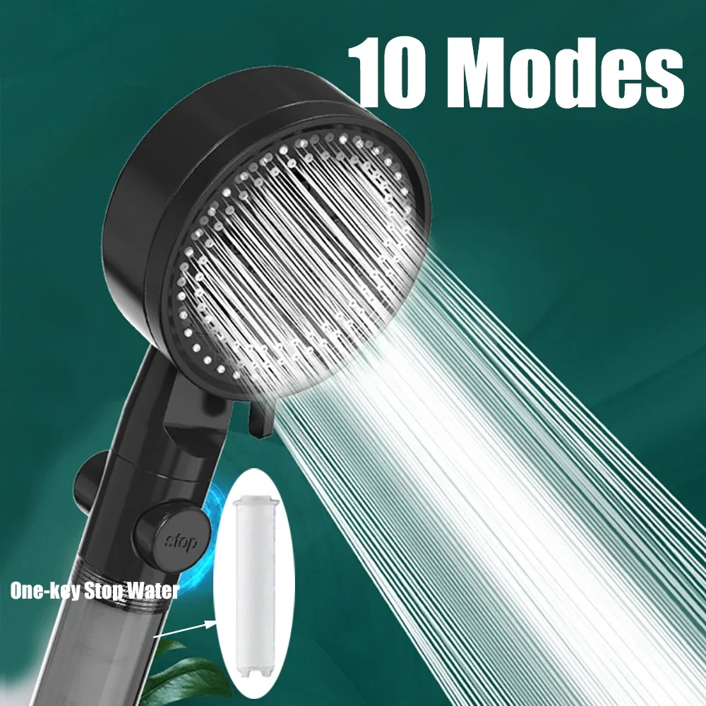 Pommeau de douche filtré à 10 pulvérisations, pomme de douche à main haute pression, économie d'eau, résistance aux chutes, buse de bain-douche à arrêt unique