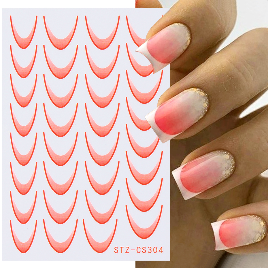 6pcs เล็บฝรั่งเศสสติกเกอร์ Gradient Stripe Sliders สําหรับเล็บ Ombre Designs Self-Adhesive Nail Art Decals ตกแต่ง DIY