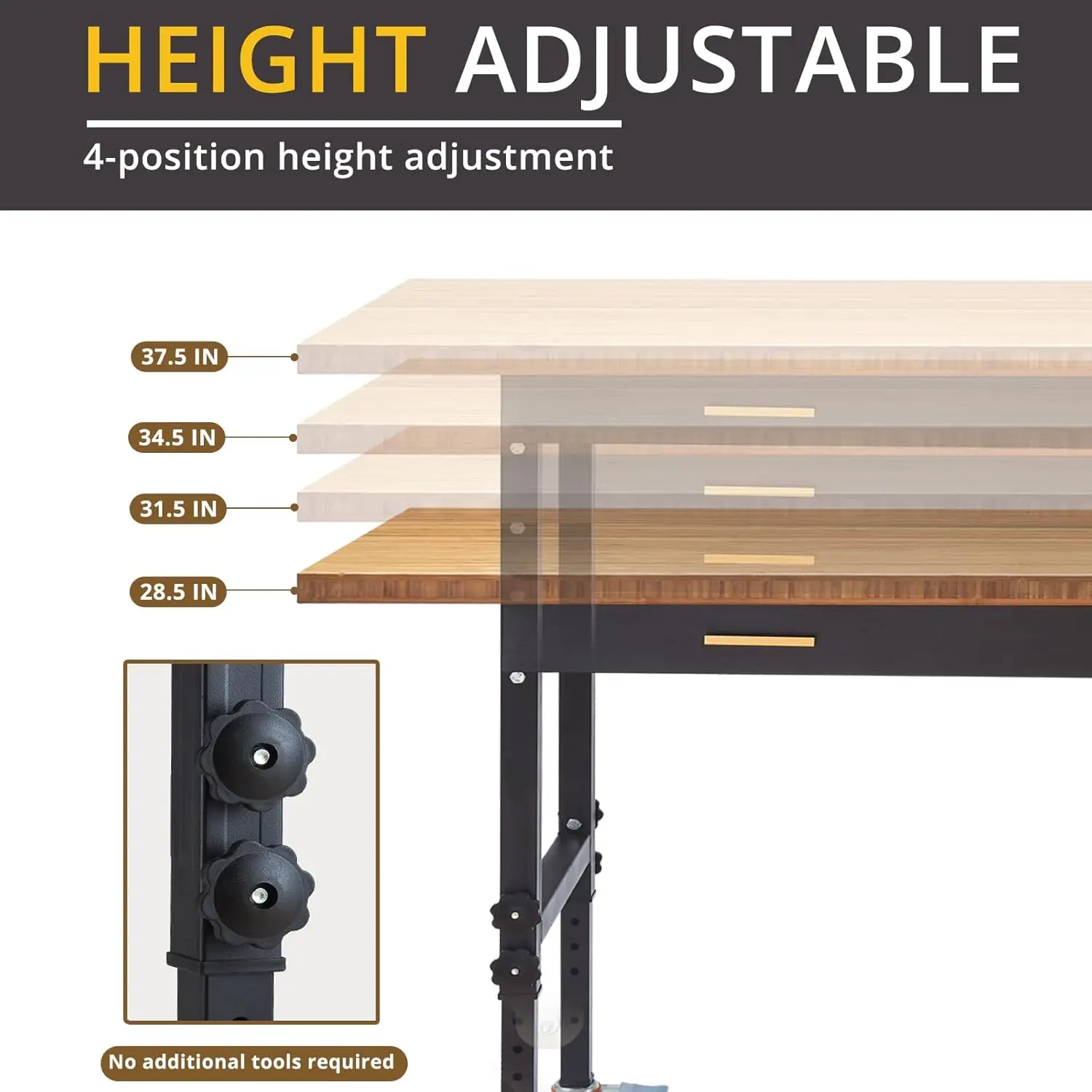 Adjustable Work Bench with Drawers Wheels Power Outlet 2700 LBS Load Capacity 59.8" Heavy Duty Work Bench, Bamboo Wood Desktop