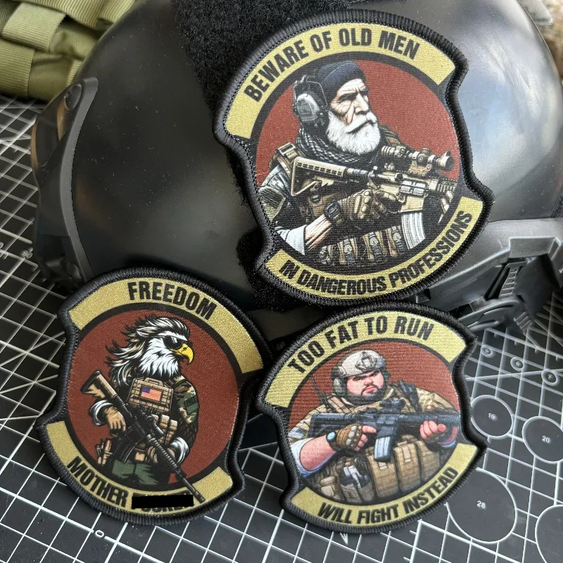 Army Soldier Tactical Patch M4 Rifleman Morale Badge Printing Patches Hook and Loop Old Man Fat Man Military Backpack Sticker