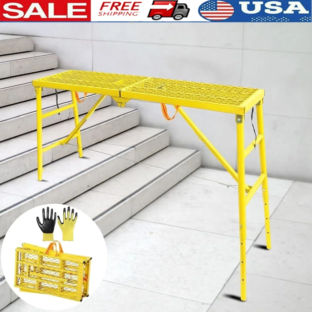 Adjustable Ladder Work Platform Folding Steel Scaffolding Telescopic 770lbs Capacity Portable Anti-Slip Stairs Scaffold Solution