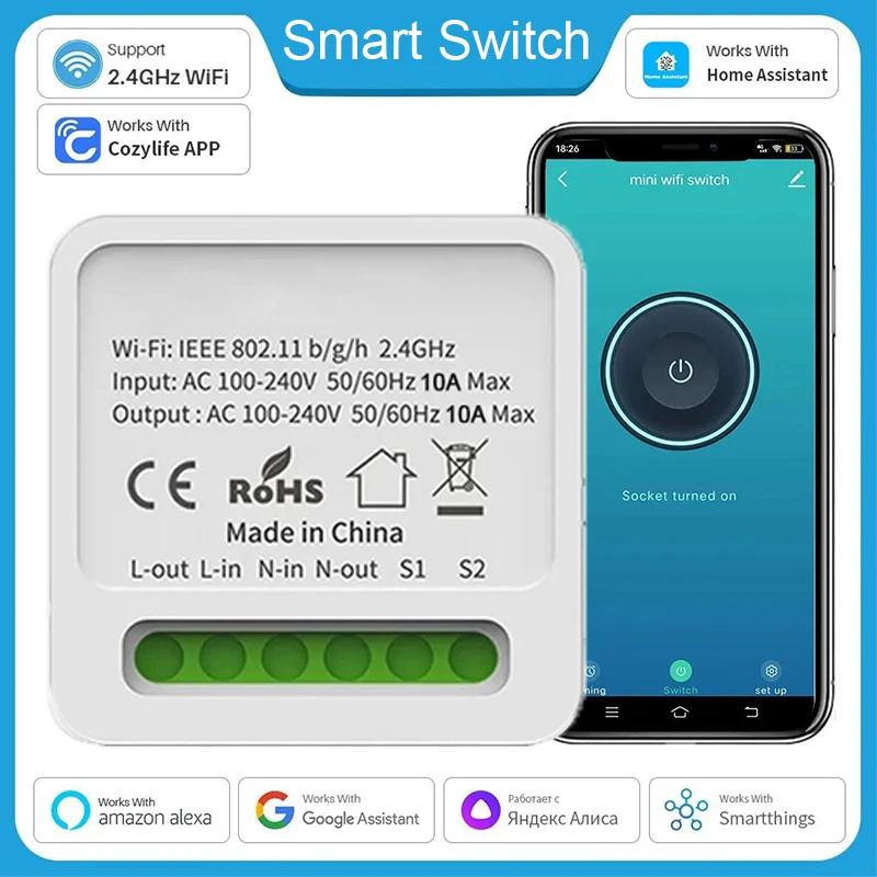 Interruptor wi-fi inteligente, módulo de interruptores de luz para casa inteligente, controle bidirecional, aplicativo cozylife, funciona com alexa, google home, alice smartthings
