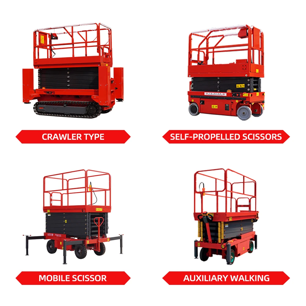 แพลตฟอร์มการทํางานทางอากาศ 320 กก. 350 กก. Self Propelled Hydraulic Scissor Lift Platform Table Electric Ladder Lift