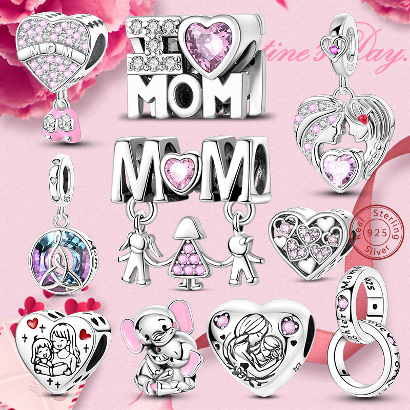 Original-Charm-Perle aus 925er-Sterlingsilber, Muttertag, Liebe, Herz, Familie, Charm-Perlen-Anhänger, passend für Armbänder, Damenschmuck, Geschenke