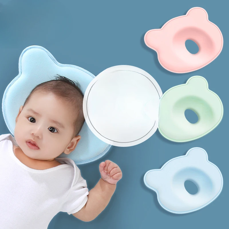 Almohada con forma de cabeza plana para bebé, antideflexión, espuma de memoria