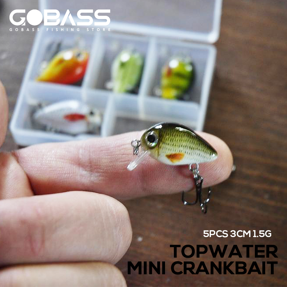GOBASS 5 шт., набор мини-рыбных приманок для ловли окуня, 3 см, 1,5 г, мини-искусственные приманки, воблеры с кривошипом Topwater для щуки, воблеры для рыбалки